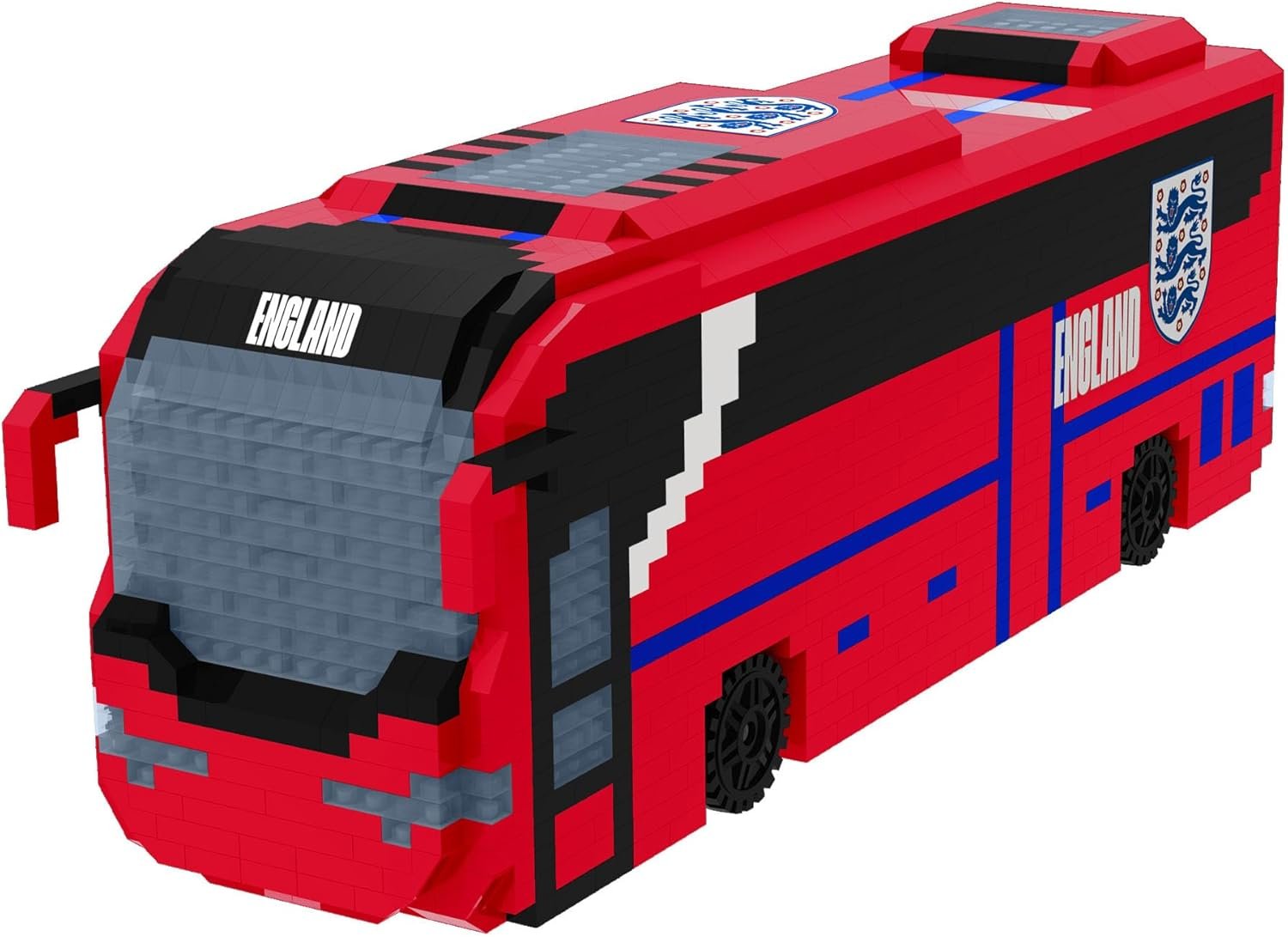 Red England Team Coach Lego-style building set, ideal gift for fans.