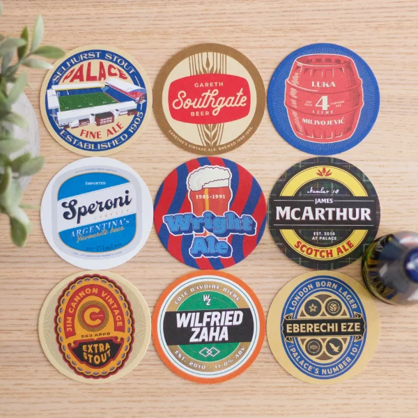 Beer mats with funny and clever designs, ideal gift for Palace fans