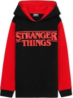 Hoodie top in black and red with Stranger Things logo, great gift for young fans