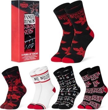 Set of four pairs of Womens socks with Stranger Things design, perfect gift for fans